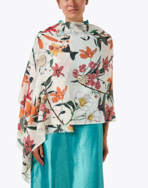 Floral Print Wool Silk Scarf