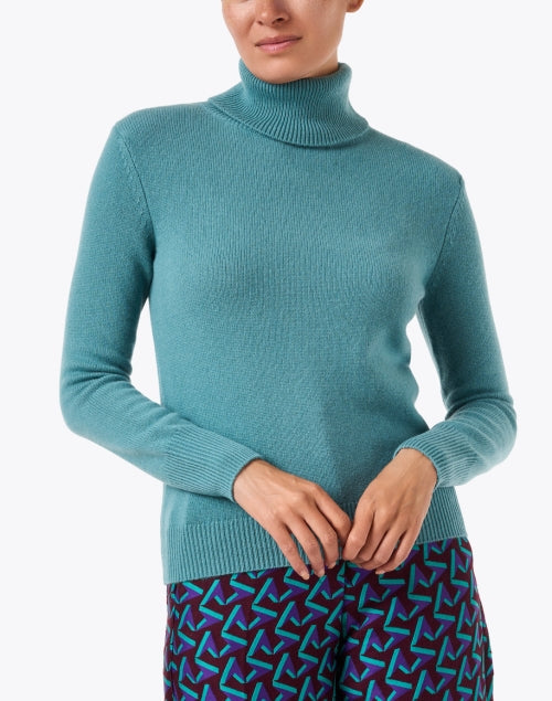 Teal Cashmere Turtleneck Sweater