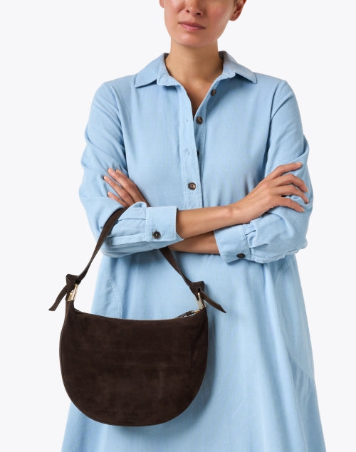 Harlow Dark Brown Suede Shoulder Bag