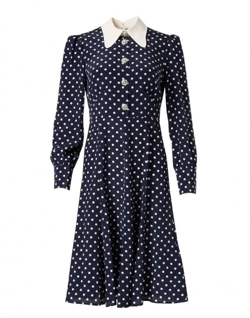 Mathilde Navy and Ivory Polka Dot Print Dress