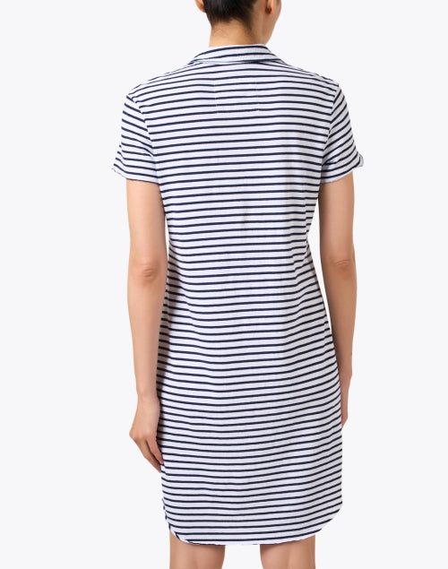 Lauren White and Navy Striped Cotton Polo Dress