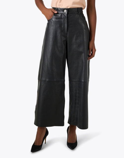 Blanc Black Leather Wide Leg Pant