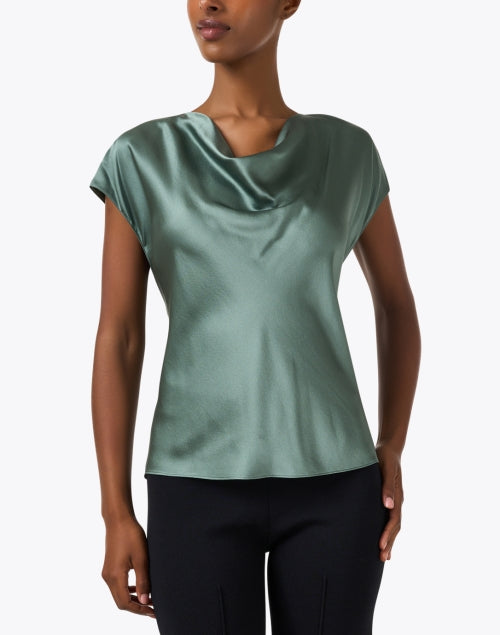 Green Silk Cowl Neck Top