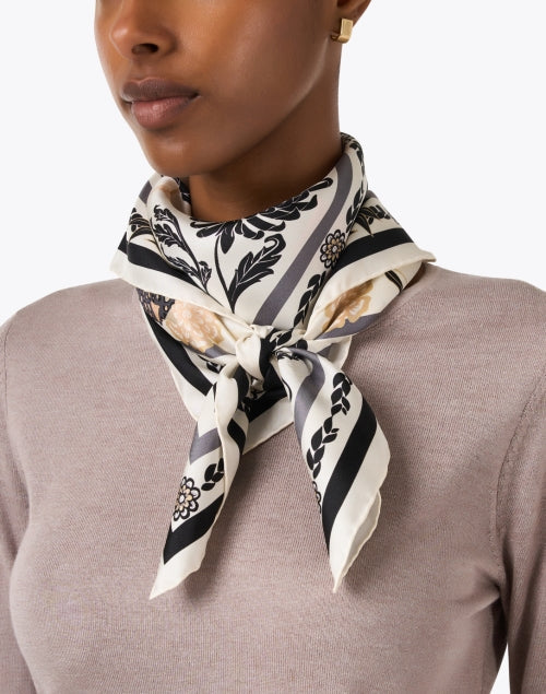 Neutral Multi Print Silk Scarf