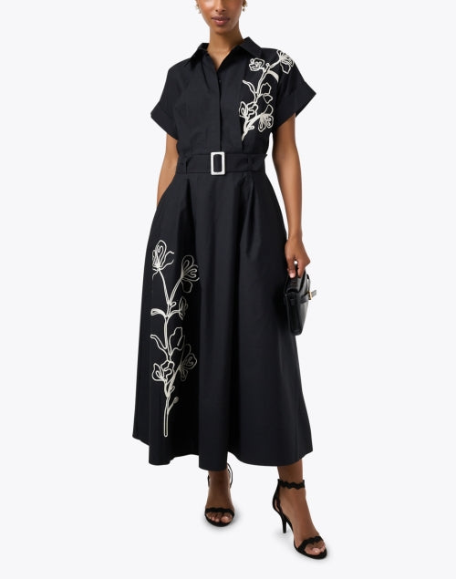 Miriam Black Floral Embroidered Cotton Shirt Dress