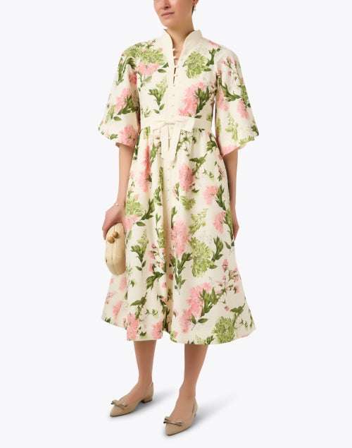 Carmen Ivory Multi Floral Linen Cotton Dress