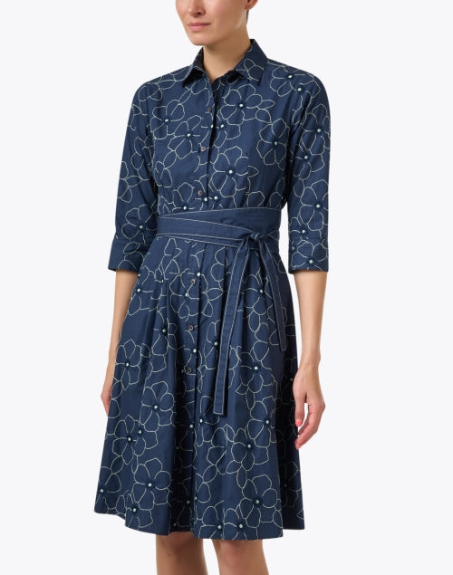 Navy Embroidered Shirt Dress