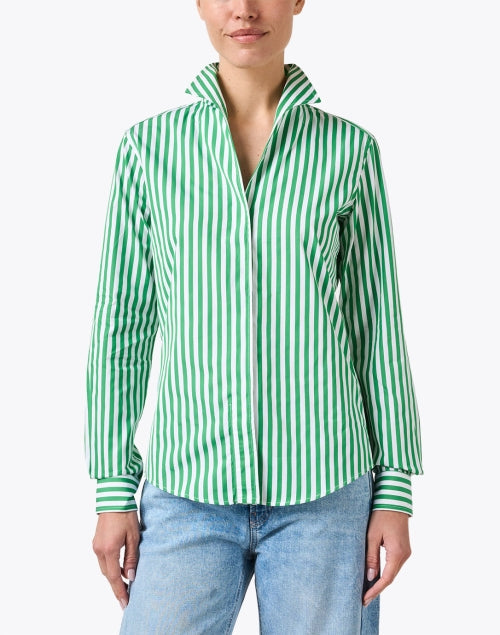 Green and White Striped Cotton Shirt