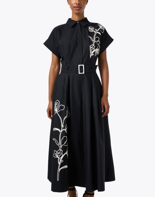 Miriam Black Floral Embroidered Cotton Shirt Dress