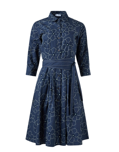 Navy Embroidered Shirt Dress