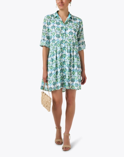 Deauville Blue and Green Print Shirt Dress
