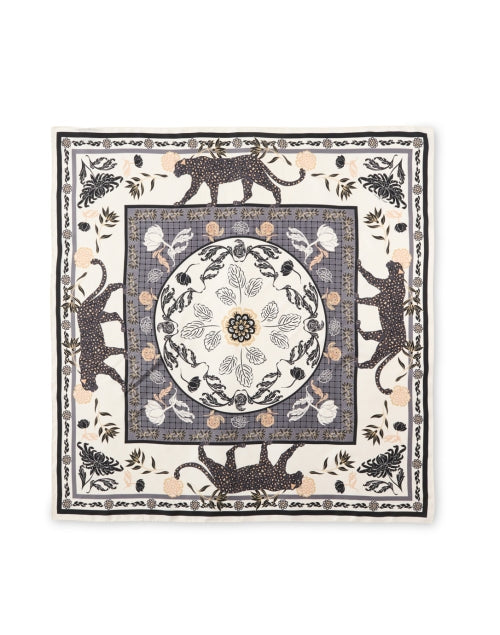 Neutral Multi Print Silk Scarf