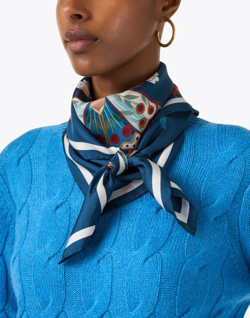 Blue Multi Abstract Print Silk Scarf