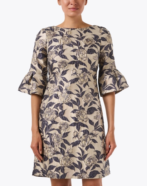 Navy and Gold Floral Shift Dress