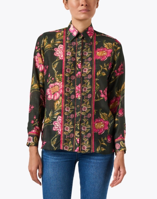 Liza Green and Pink Floral Blouse