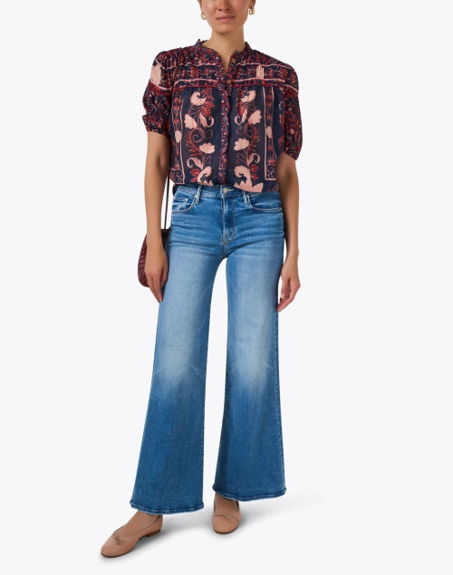 Navy and Pink Cotton Blouse