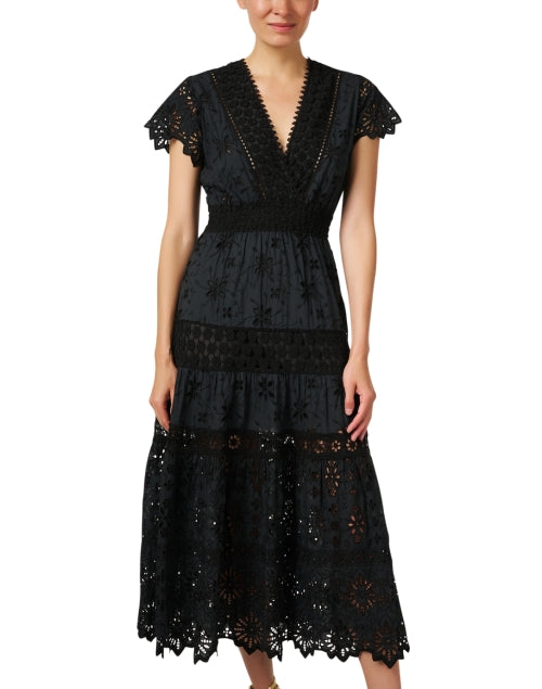 Black Embroidered Cotton Eyelet Dress
