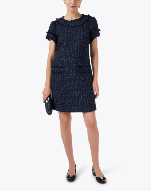 Navy Tweed Shift Dress
