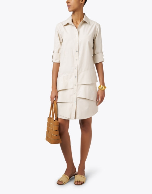 Jenna Beige Cotton Tiered Shirt Dress