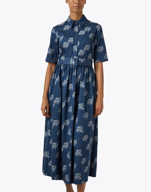London Navy Floral Print Cotton Shirt Dress