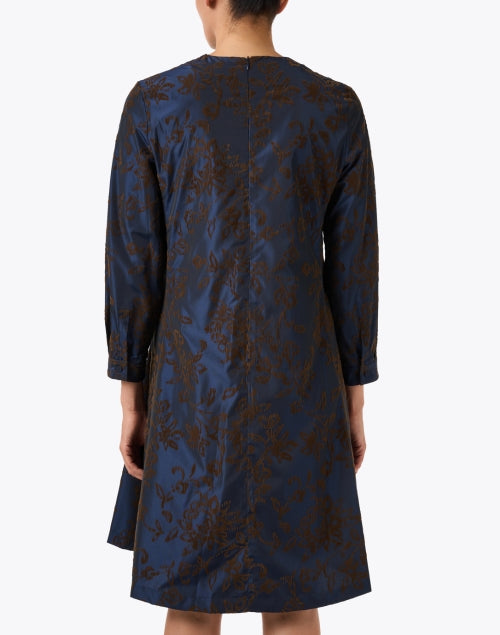 Dark Blue Flocked Floral Print Dress