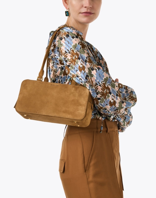 Boxy Tan Suede Shoulder Bag