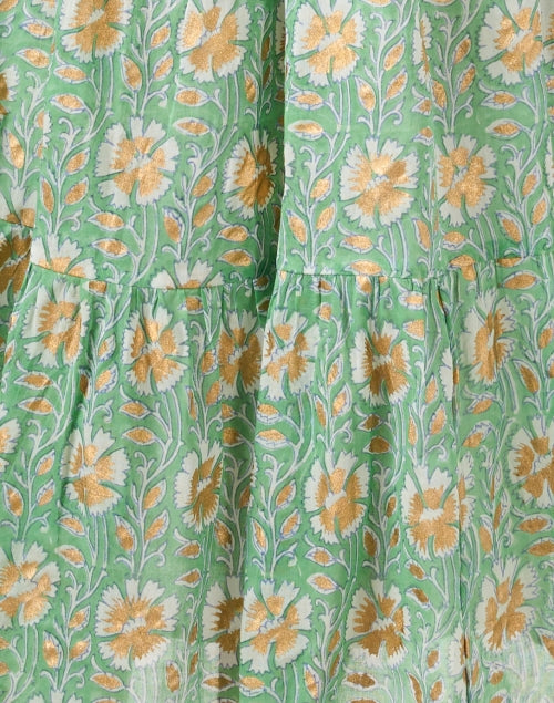 Mughal Green and Gold Floral Smocked Dress
