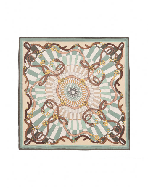 Green and Brown Saddle Printed Silk Cashmere Scarf