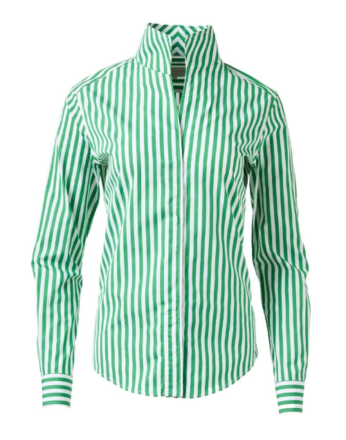 Green and White Striped Cotton Shirt