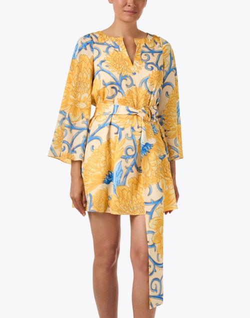 Cabo Yellow and Blue Floral Print Kaftan