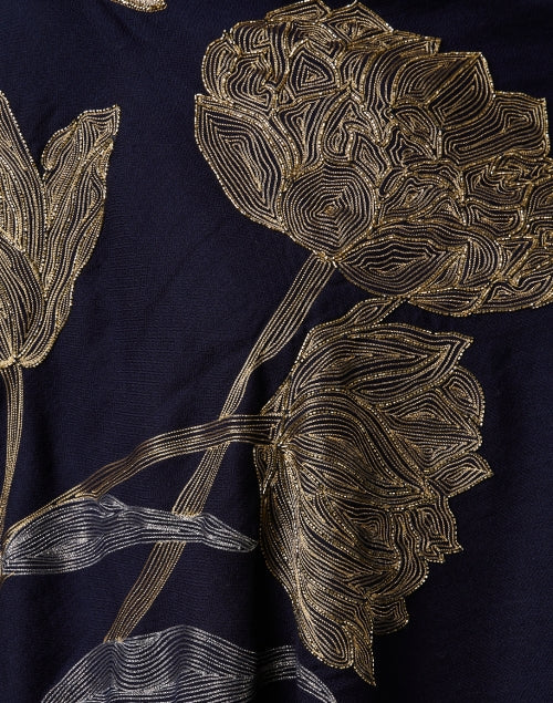 Navy Embroidered Merino Wool Scarf