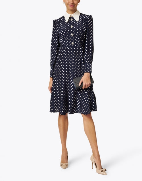 Mathilde Navy and Ivory Polka Dot Print Dress