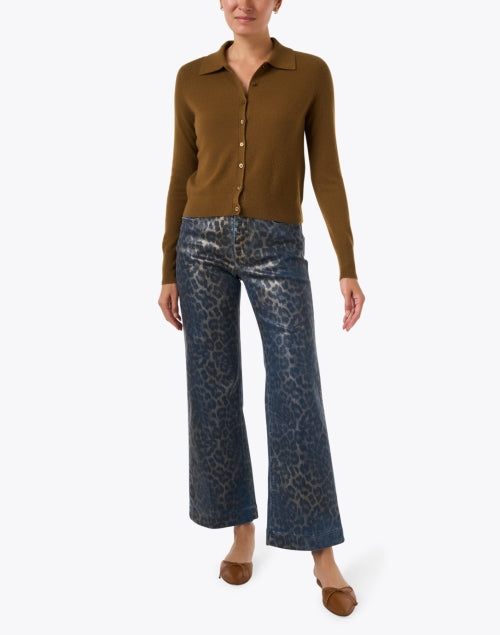 Leopard Print Coated Wide Leg Jean