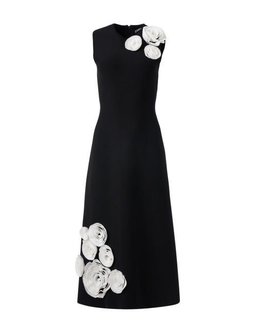 Black Knit Rose Appliqué Dress