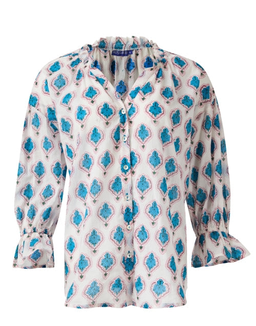 Rachel White Multi Print Cotton Blouse