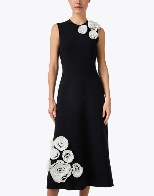 Black Knit Rose Appliqué Dress