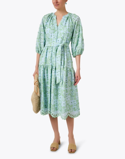 Denver Blue and Green Floral Embroidered Dress