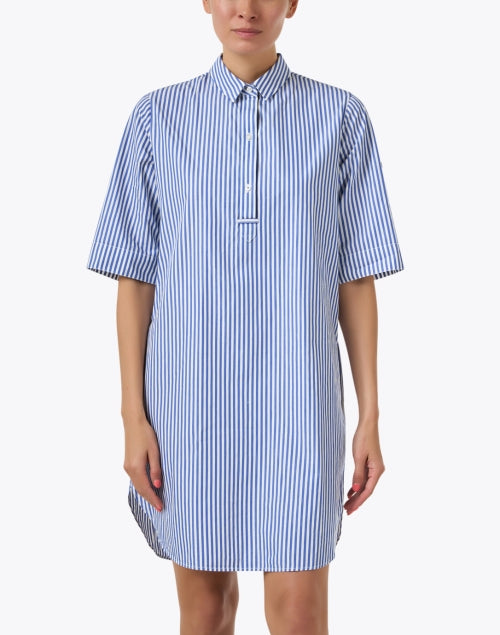Leonie Blue and White Striped Cotton Shirt Dress
