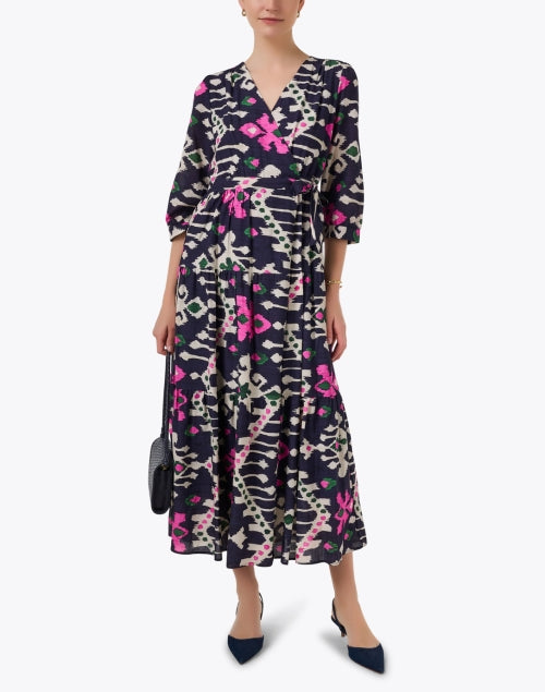 Veronica Navy Multi Ikat Print Wrap Dress