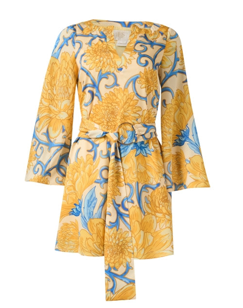 Cabo Yellow and Blue Floral Print Kaftan