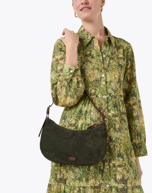 Starr Olive Green Suede Leather Hobo Shoulder Bag