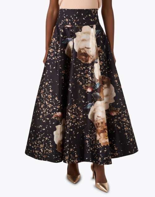 Dark Rose Print Taffeta Skirt