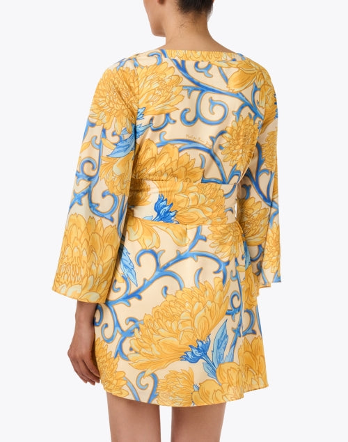 Cabo Yellow and Blue Floral Print Kaftan