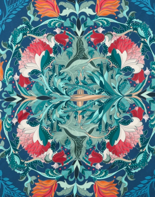 Blue Multi Abstract Print Silk Scarf