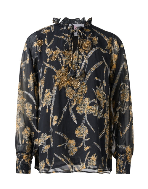 Black and Gold Floral Print Top