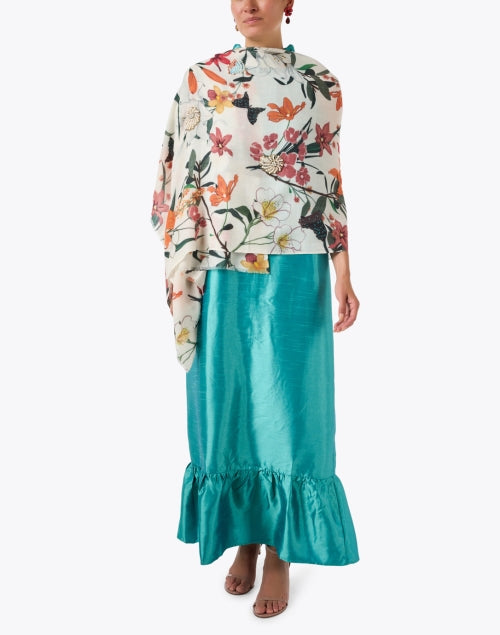 Floral Print Wool Silk Scarf