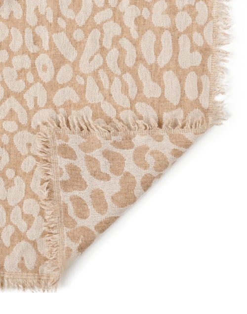 Beige Leopard Jacquard Wool Scarf